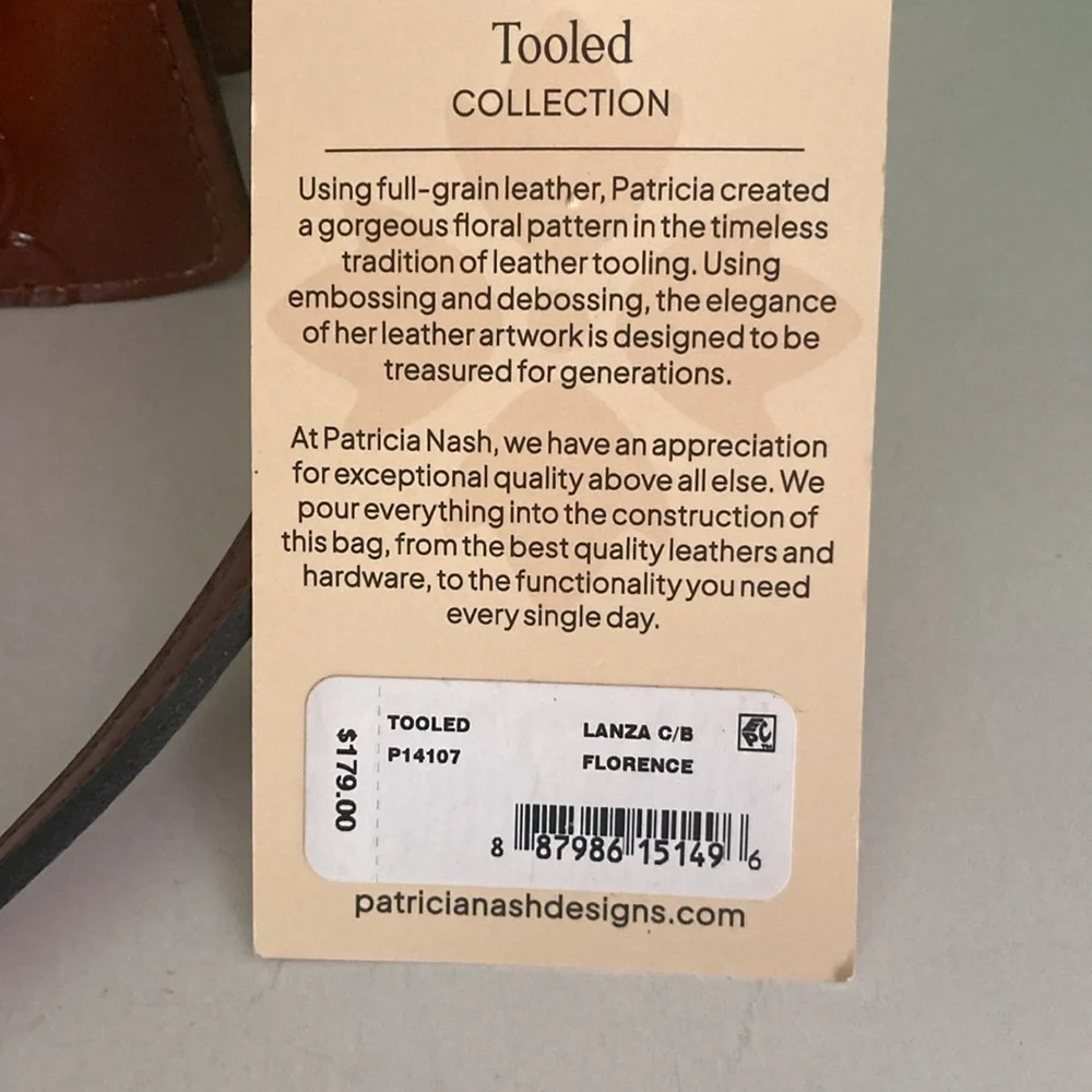 Patricia Nash Lanza Brown Embossed Leather Shoulder Bag with multi compartments. - Picture 6 of 6